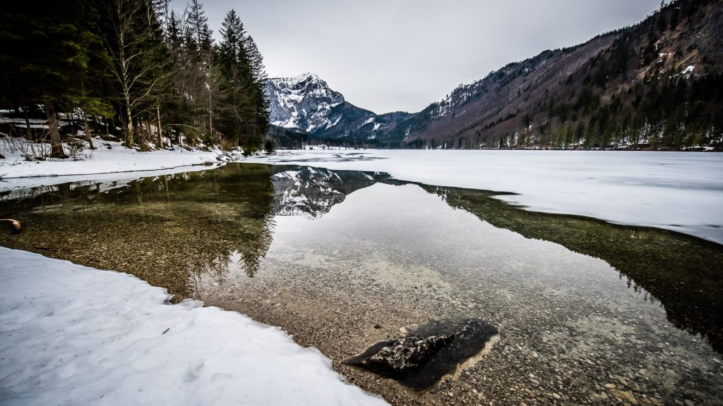 frozen lake Langbathsee Austria