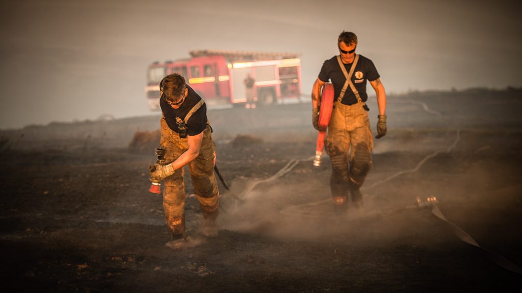 2 firefighters on the Saddleworth Moor Fires 2018