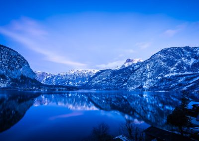 mountain lake at blue hour