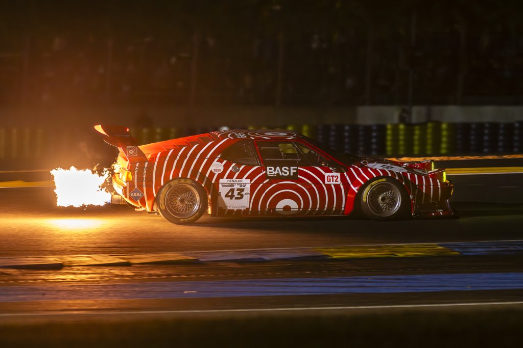 BASF-BMW-M1-spitting-flames-Le-Mans-Classic