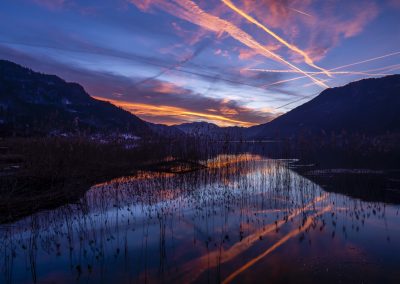 austria-ossiach-lake-sunset-vapor-trails-reflections-landscape