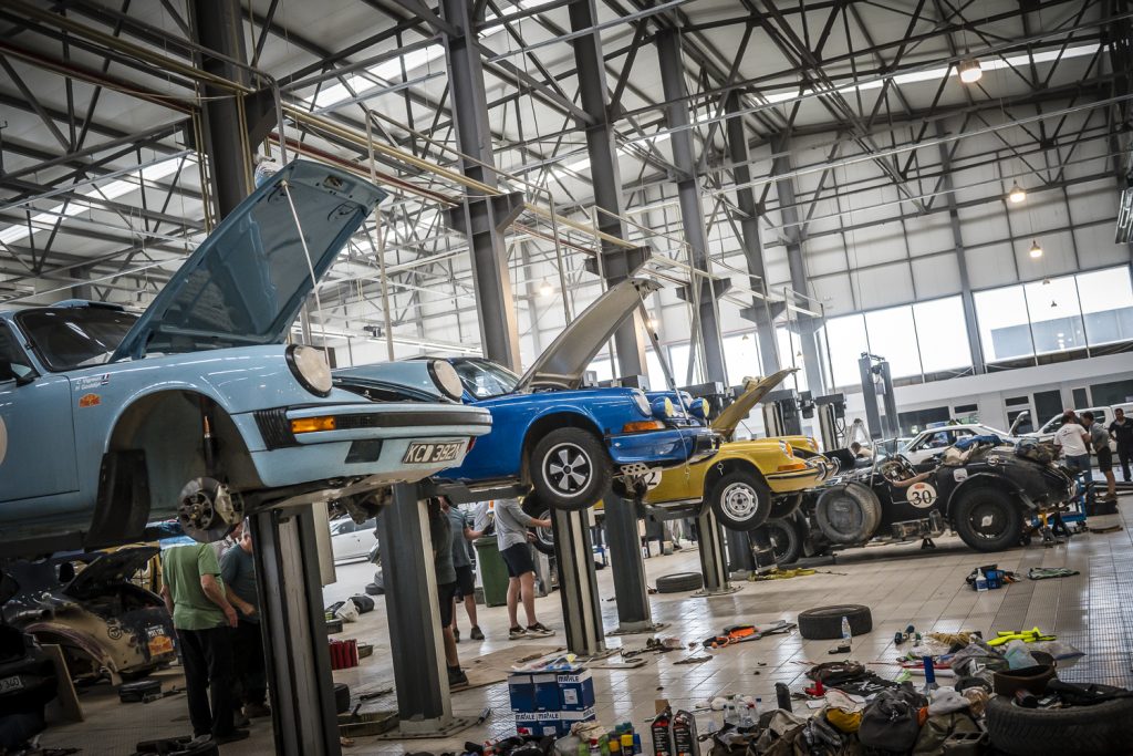 Porsche 911 on ramps workshop in Baku