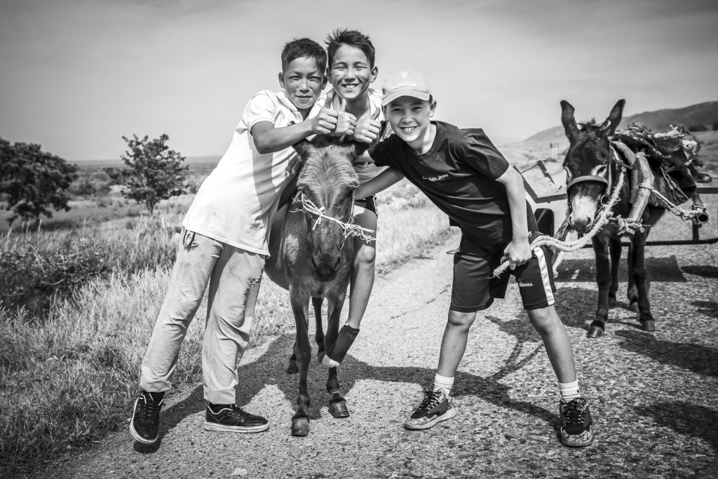 children with donkey and cart