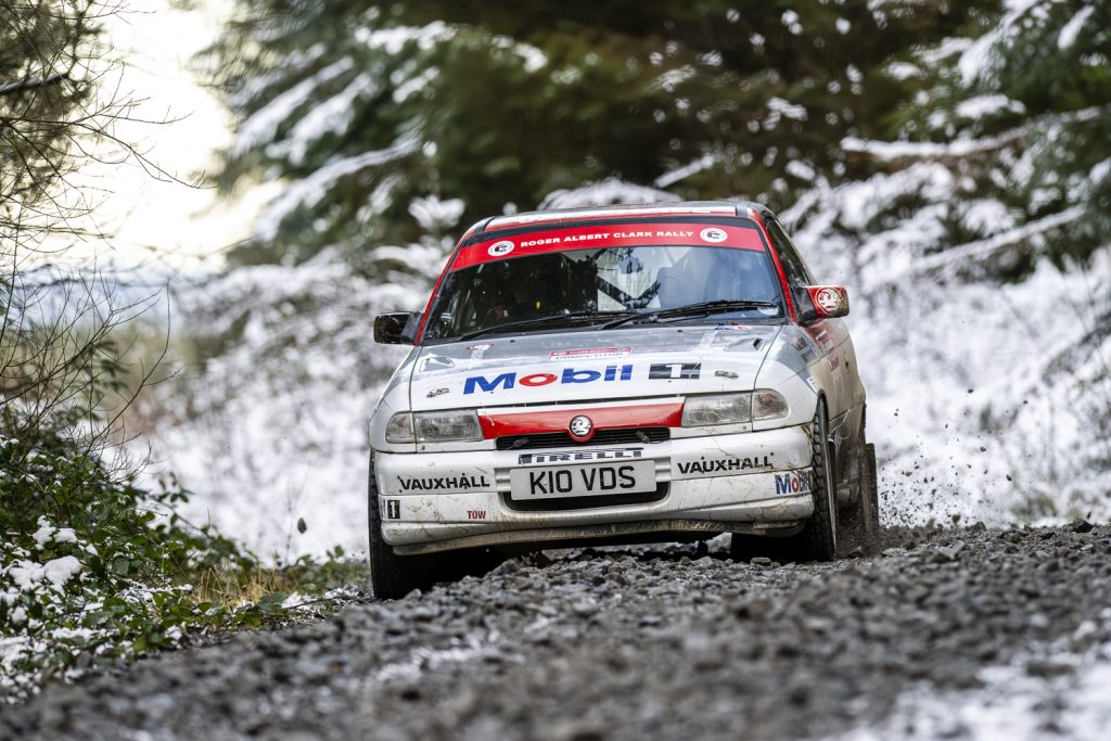 Vauxhall Astra rally car in snow