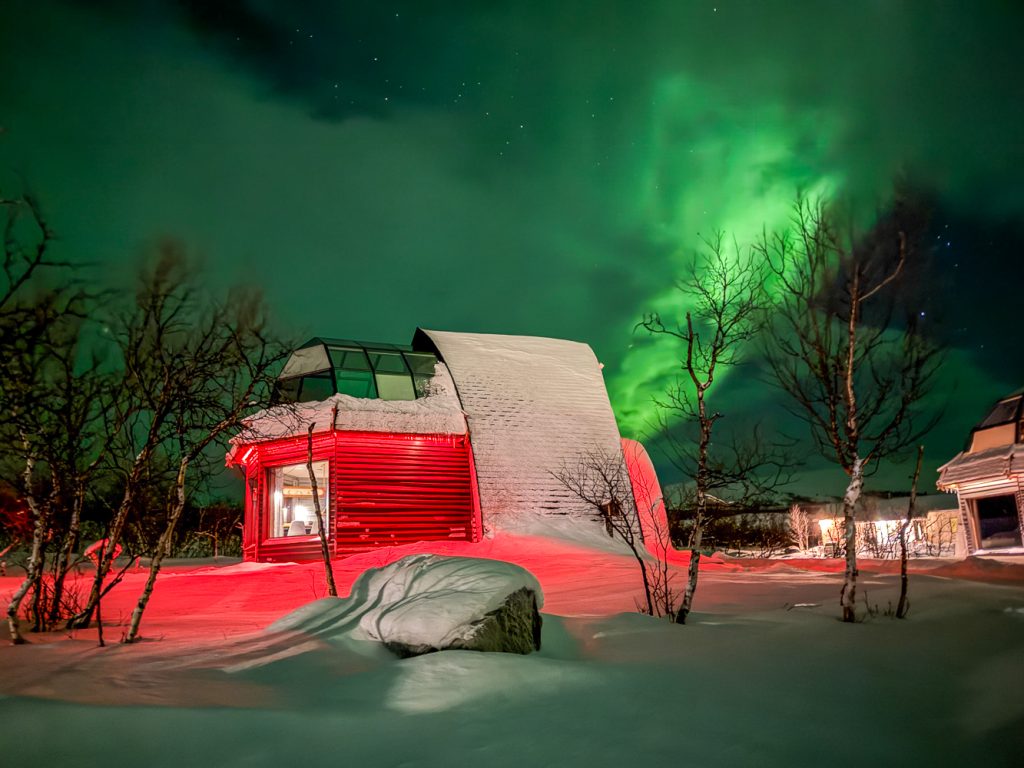 Northern Lights dancing over our cabin