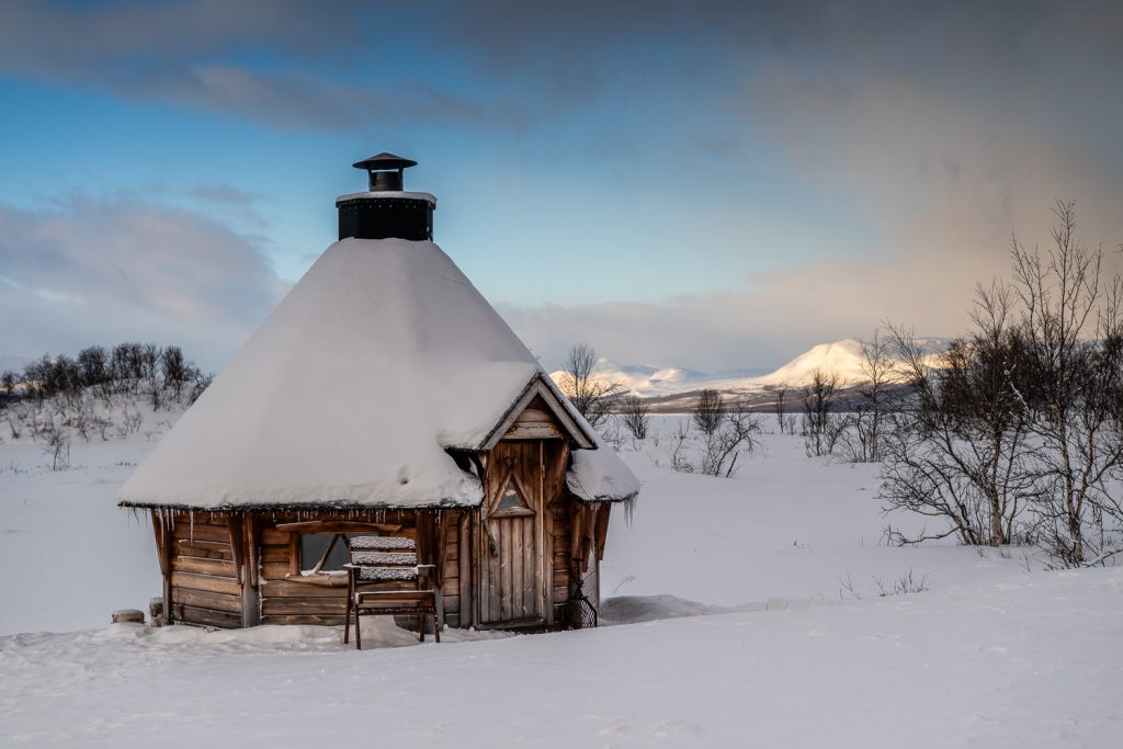 BBQ Hut on banks of frozen Kilpisjarvi