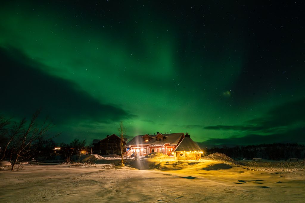 Northern Lights, aurora borealis, over Kilpisjarvi
